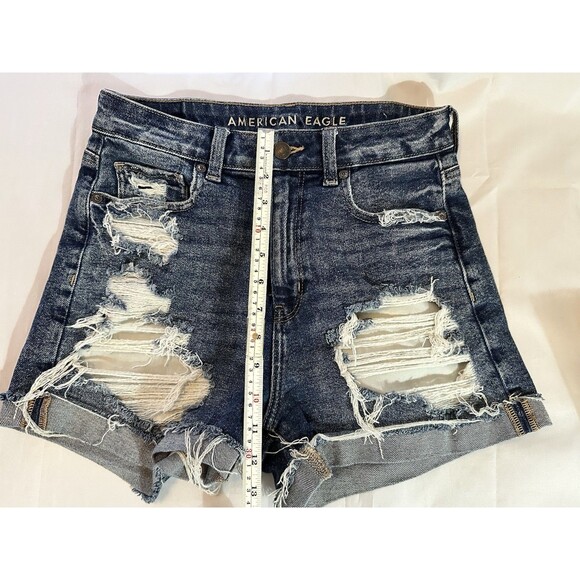 American Eagle Shorts High Rise Mom  Short Jean Distressed Dark Wash Sz 4 - Picture 3 of 8